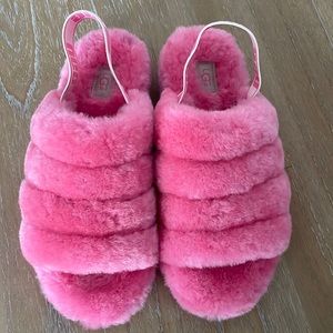 Brand New Pink Fluff Yeah Slide Sheepskin Sling Back Slippers